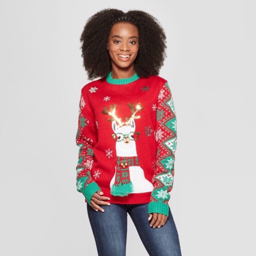 33 degrees Llama Ugly Christmas Sweater W/Bells!